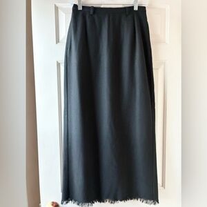 Eddie Bauer Wool Blend Pencil Maxi Skirt with Bottom Fringe Black Size 4